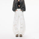 White Dirty Graffiti Machete Jeans For Women - LuxSable