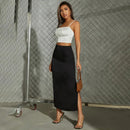 Split Satin Skirt Summer New Versatile Color - LuxSable