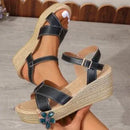 Wedge Women's Plus Size Peep Toe Buckle Platform Buckle Sandals - LuxSable