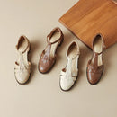 Female T-type Belt Hollow-out Chunky Heel Round-toe Sandles - LuxSable