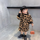 Autumn Winter New Arrival Girls Long Sleeve Leopard T Shirt Kids Warm Cashmere Long Style Tops - LuxSable