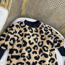 Autumn Winter New Arrival Girls Long Sleeve Leopard T Shirt Kids Warm Cashmere Long Style Tops - LuxSable