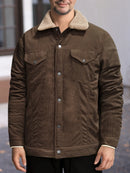 Men's Long Sleeve Lapel Corduroy Fleece-lined Jacket - LuxSable