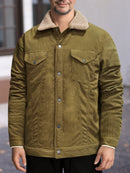 Men's Long Sleeve Lapel Corduroy Fleece-lined Jacket - LuxSable