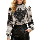 Women's Printed Long Sleeve Round Neck Slim Fit Top - LuxSable