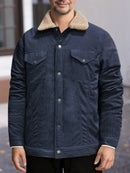 Men's Long Sleeve Lapel Corduroy Fleece-lined Jacket - LuxSable