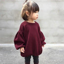 Girls Spring Lantern Sleeve Solid Color Kids T-shirt Top - LuxSable