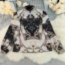 Women's Printed Long Sleeve Round Neck Slim Fit Top - LuxSable