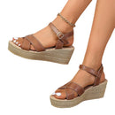 Wedge Women's Plus Size Peep Toe Buckle Platform Buckle Sandals - LuxSable
