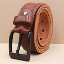 Korean Style Personality Top Layer Leather Pin Buckle Black Buttons Men's Leather Belt - LuxSable