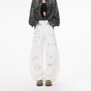 White Dirty Graffiti Machete Jeans For Women - LuxSable