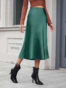High-waist Satin Midi Skirt Spring Summer Women - LuxSable