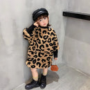 Autumn Winter New Arrival Girls Long Sleeve Leopard T Shirt Kids Warm Cashmere Long Style Tops - LuxSable