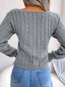 Women Sexy Cross V-Neck Cable Knit Long Sleeve Cropped Sweater - LuxSable