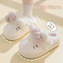 Instagram-Style Fluffy Cotton Slippers With Cat Bow Design