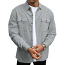 Men's Solid Color Waffle Double Pocket Button-up Long Sleeve Casual Shirt - LuxSable