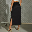Split Satin Skirt Summer New Versatile Color - LuxSable
