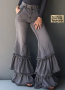 Denim-like Printed Multi-layer Ruffled Flared Pants - LuxSable