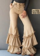 Denim-like Printed Multi-layer Ruffled Flared Pants - LuxSable