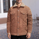 Men's Long Sleeve Lapel Corduroy Fleece-lined Jacket - LuxSable