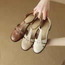 Female T-type Belt Hollow-out Chunky Heel Round-toe Sandles - LuxSable