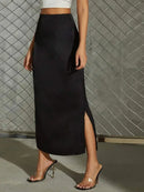 Split Satin Skirt Summer New Versatile Color - LuxSable