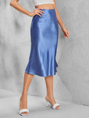 High-waist Satin Midi Skirt Spring Summer Women - LuxSable