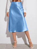 High-waist Satin Midi Skirt Spring Summer Women - LuxSable