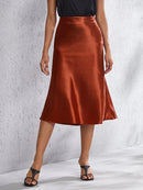 High-waist Satin Midi Skirt Spring Summer Women - LuxSable