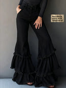 Denim-like Printed Multi-layer Ruffled Flared Pants - LuxSable