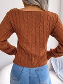 Women Sexy Cross V-Neck Cable Knit Long Sleeve Cropped Sweater - LuxSable