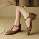 Female T-type Belt Hollow-out Chunky Heel Round-toe Sandles - LuxSable